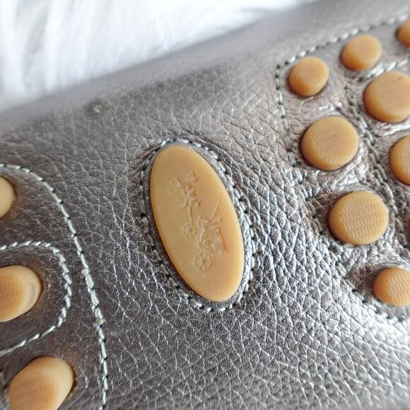 Coach Nola Silver Calf Grain Leather Logo Slip On Driving Shoe Moccasin Loafers - Picture 16 of 16